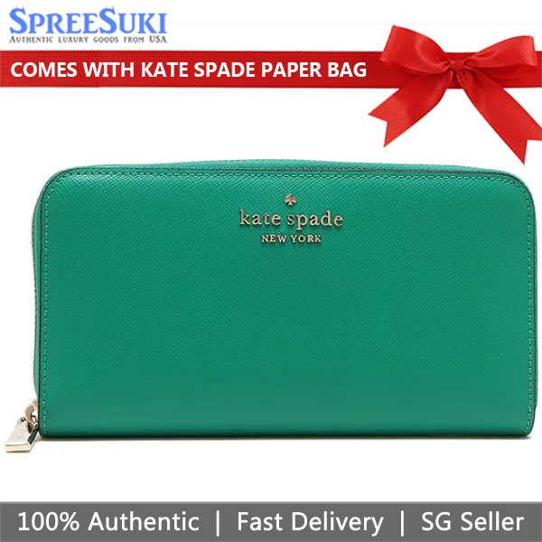 Kate Spade Long Wallet Large Continental Wallet Saffiano Leather Green # WLR00130