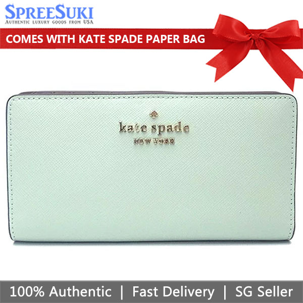 Kate Spade Long Wallet Staci Saffiano Large Slim Bifold Crystal Blue # WLR00145