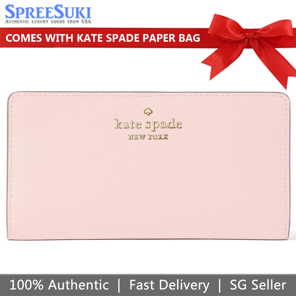 Kate Spade Medium Wallet Large Slim Bifold Wallet Chalk Pink # WLR00145