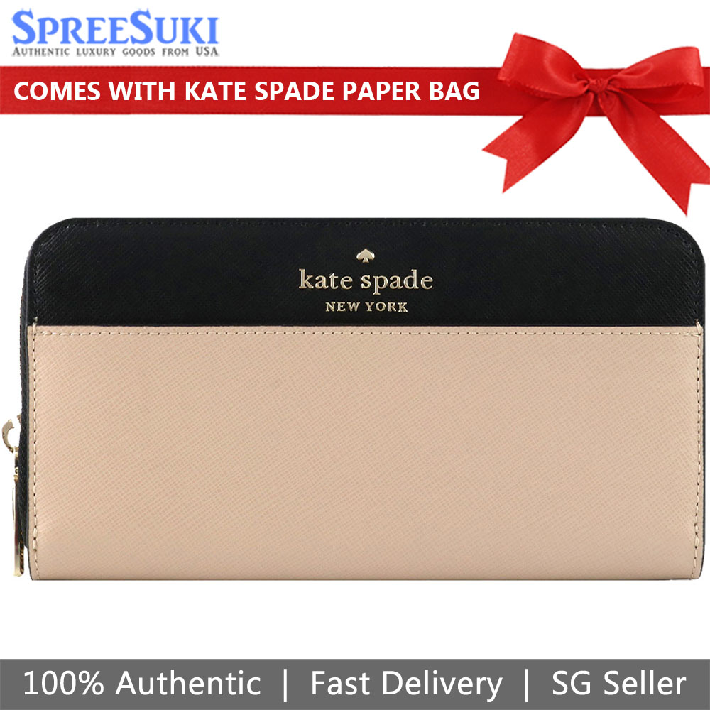 Kate Spade Long Wallet Staci Colorblock Large Continental Wallet Warm Beige Black # WLR00120