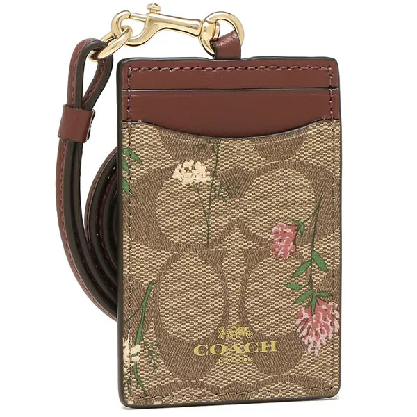 Coach Id Lanyard In Signature Canvas With Wildflower Print Khaki # C8735