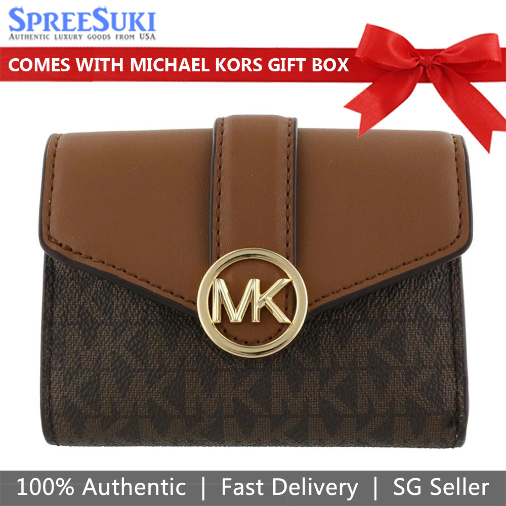 Michael Kors Medium Wallet Carmen Medium Envelope Flap Bifold Wallet Brown # 35S2GNMF8B