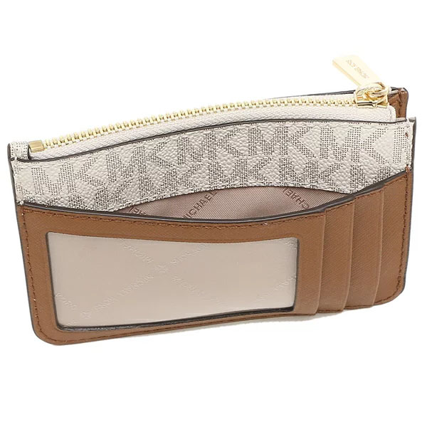 Michael Kors Small Top Zip Coin Pouch With Id Vanilla Acorn Off White Brown # 35H9GTVP1B