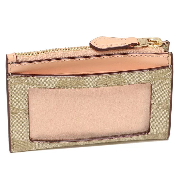 Coach Mini Skinny Id Case In Signature Canvas Light Khaki Faded Blush # 88208