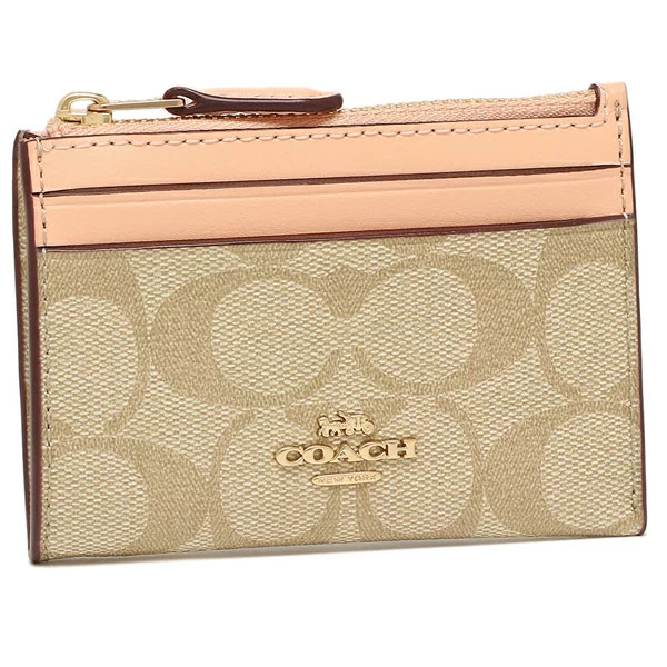 Coach Mini Skinny Id Case In Signature Canvas Light Khaki Faded Blush # 88208
