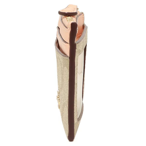 Coach Mini Skinny Id Case In Signature Canvas Light Khaki Faded Blush # 88208