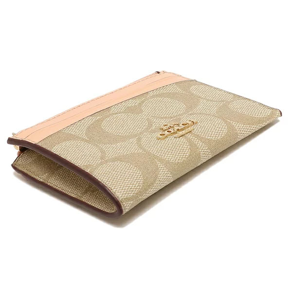 Coach Mini Skinny Id Case In Signature Canvas Light Khaki Faded Blush # 88208