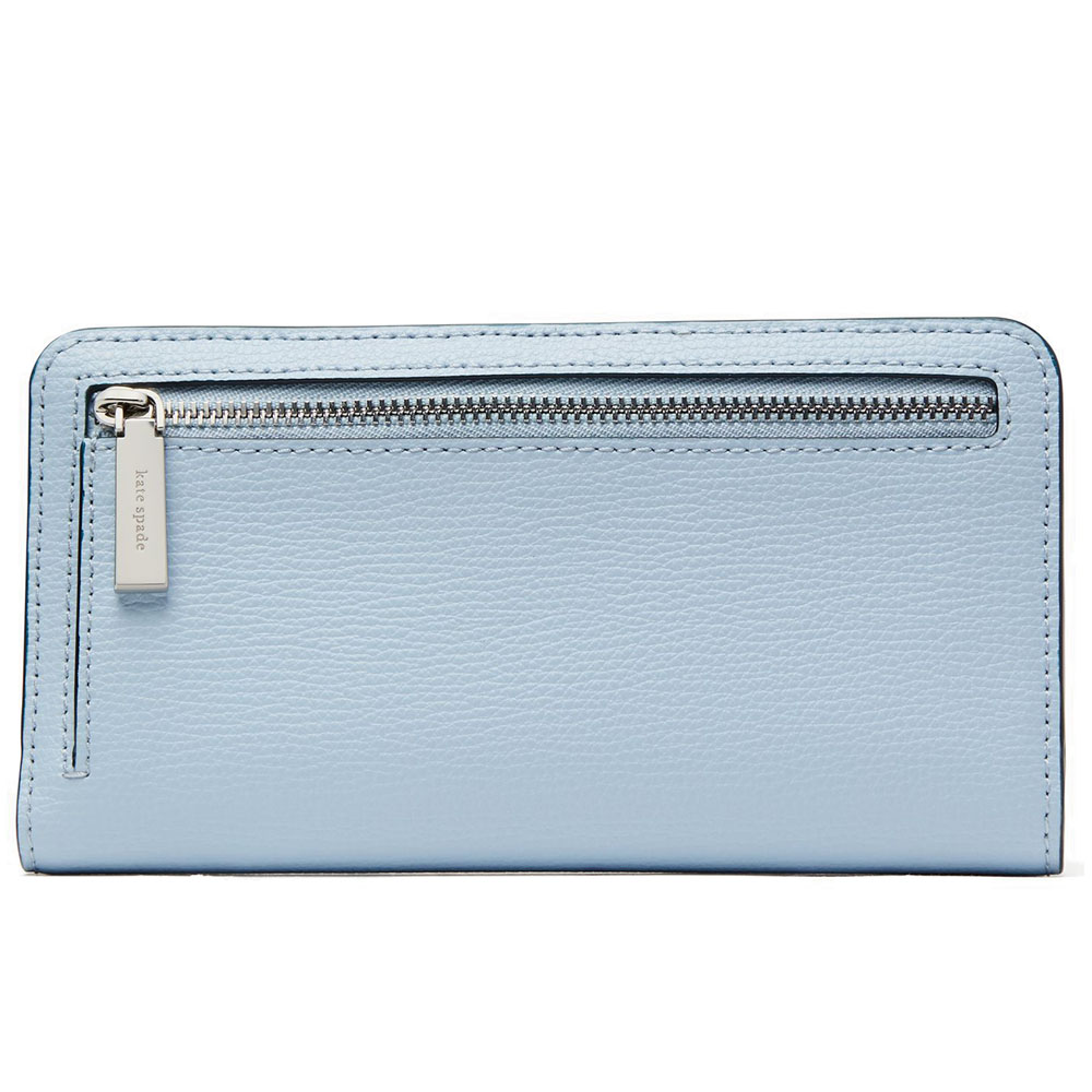 Kate Spade Medium Wallet Refined Grain Large Slim Bifold Wallet Ocean Fog Blue # WLR00545