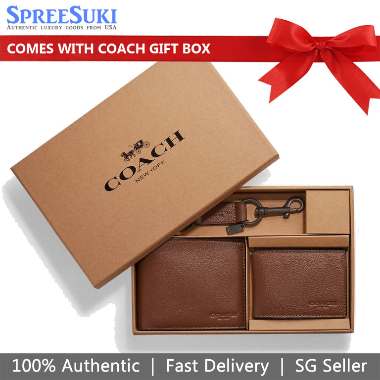 Coach Men Compact Id Sport Calf Gift Brown # F64118
