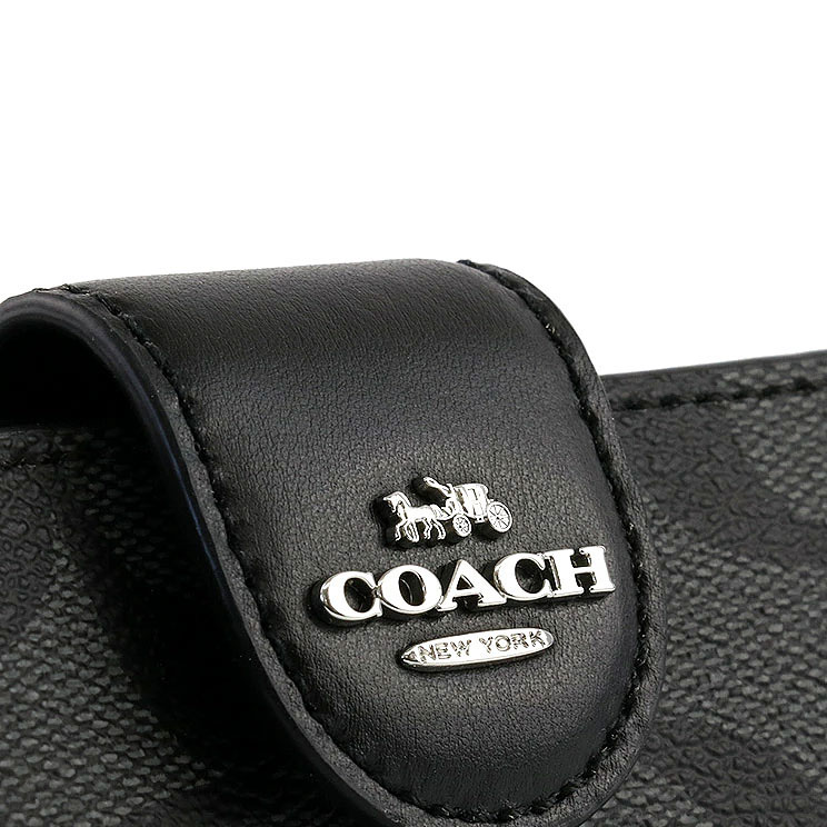 Coach Medium Wallet Signature Medium Corner Zip Graphite Black # C0082