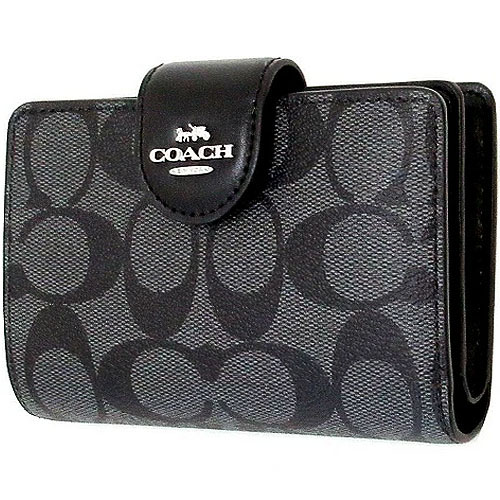 Coach Medium Wallet Signature Medium Corner Zip Graphite Black # C0082