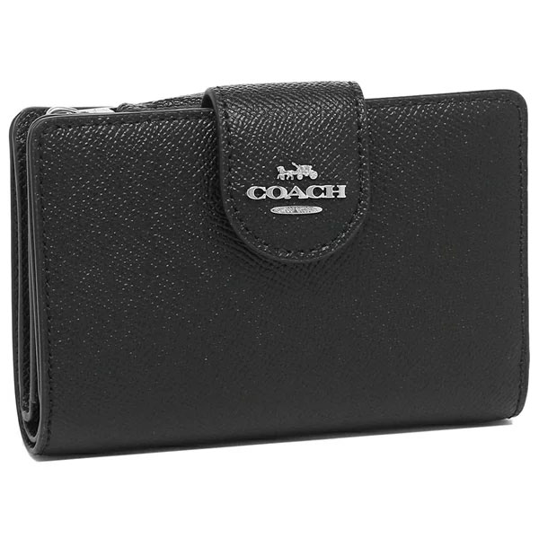 Coach Medium Wallet Medium Corner Zip Black Silver # 6390