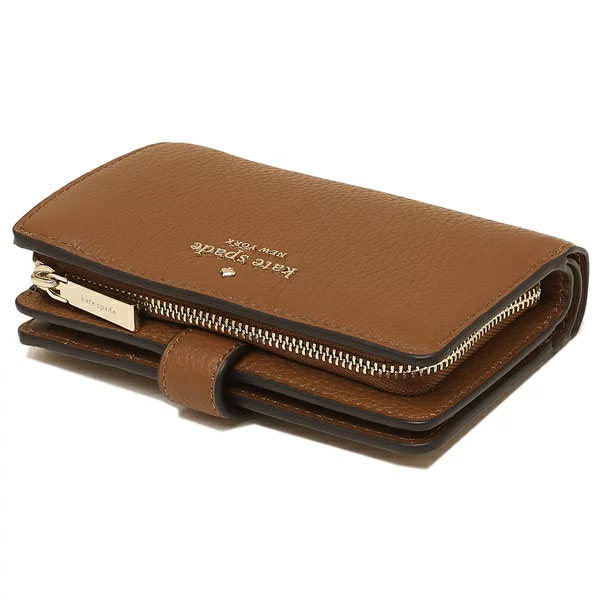 Kate Spade Medium Wallet Leila Pebbled Leather Medium Bifold Warm Gingerbread Brown # WLR00394