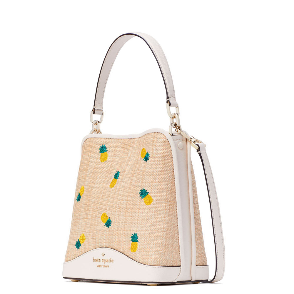 Kate Spade Crossbody Bag Darcy Pineapple Embroider Small Bucket Parchment Off White Khaki # K7288