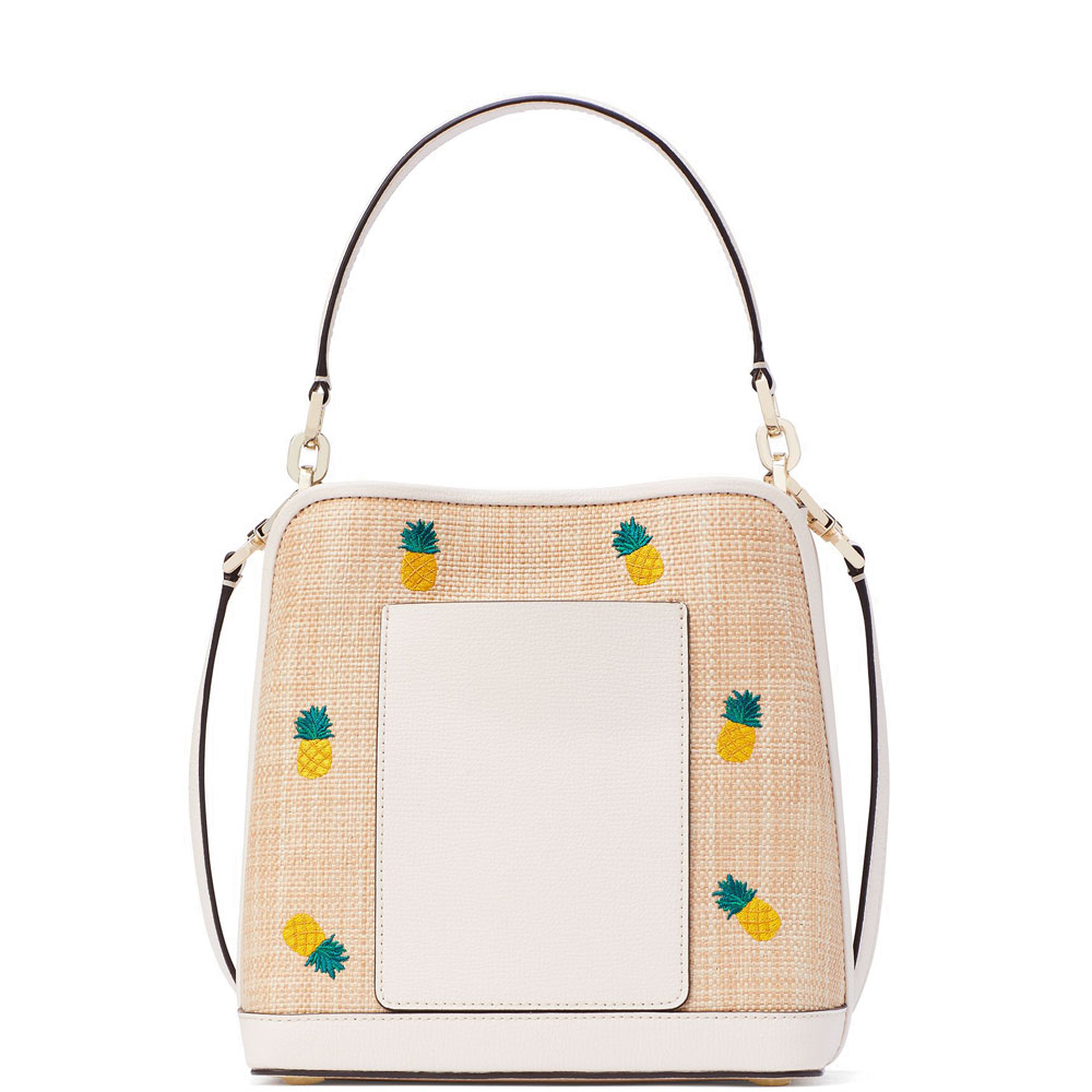 Kate Spade Crossbody Bag Darcy Pineapple Embroider Small Bucket Parchment Off White Khaki # K7288