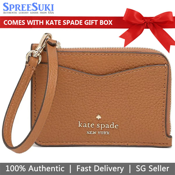 Kate Spade Leila Pebbled Leather Small Card Holder Warm Gingerbread Brown # WLR00398