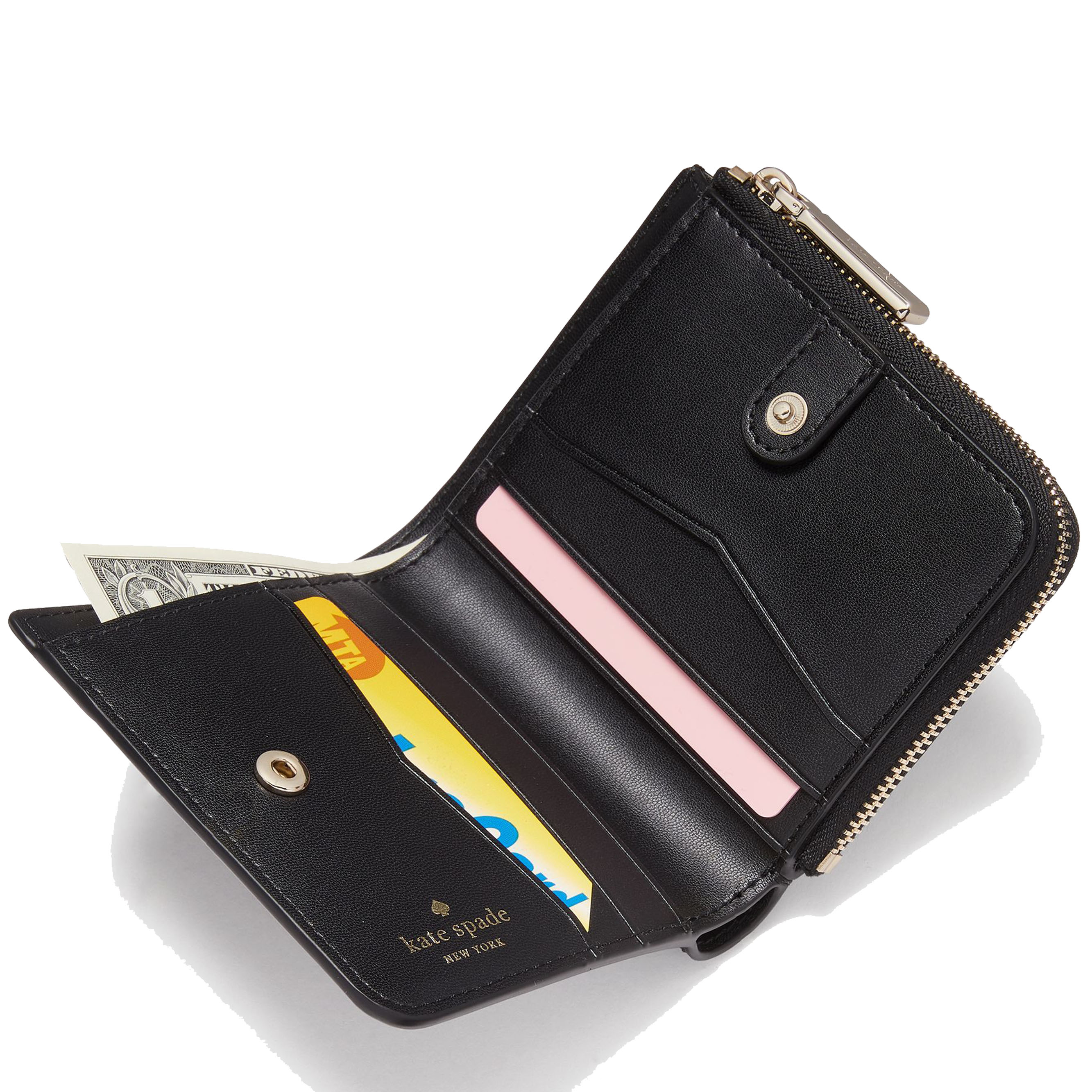 Kate Spade Small Wallet Staci Small L-Zip Bifold Wallet Black # WLR00143D1
