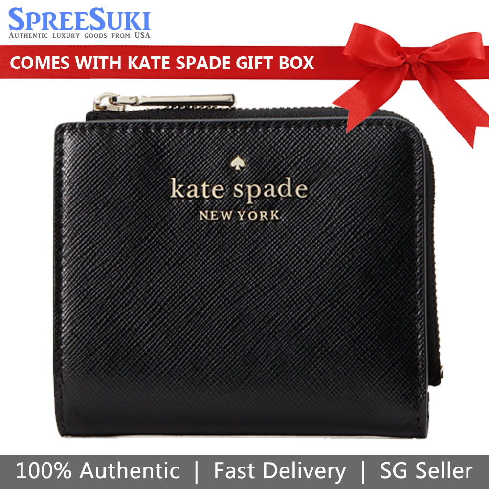 Kate Spade Small Wallet Staci Small L-Zip Bifold Wallet Black # WLR00143D2