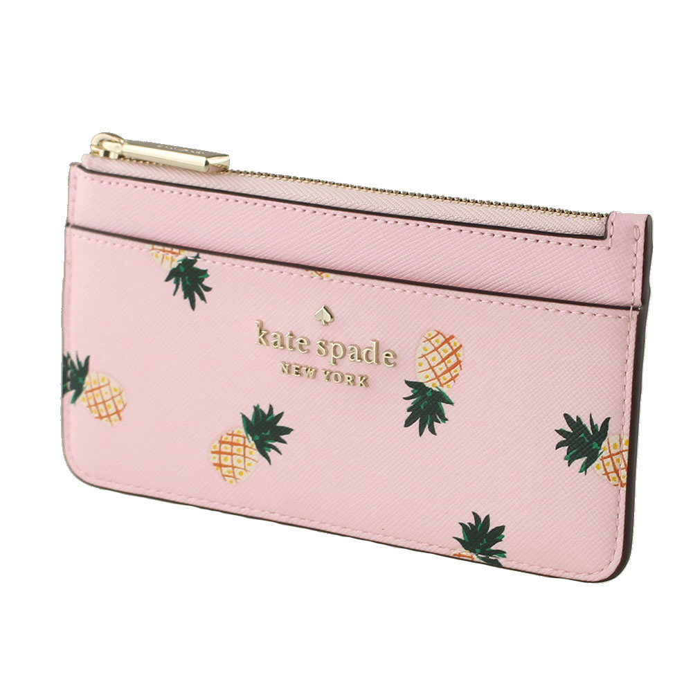 Kate Spade Saffiano Pineapple Printed Large Slim Cardholder Pink # K7217
