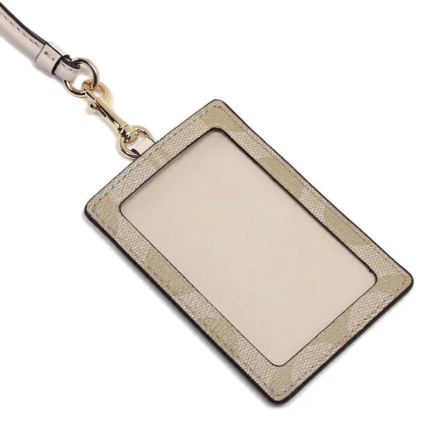 Coach Lanyard Case In Signature Coated Canvas Card Case Card Holder Light Khaki / Chalk Off White # F63274
