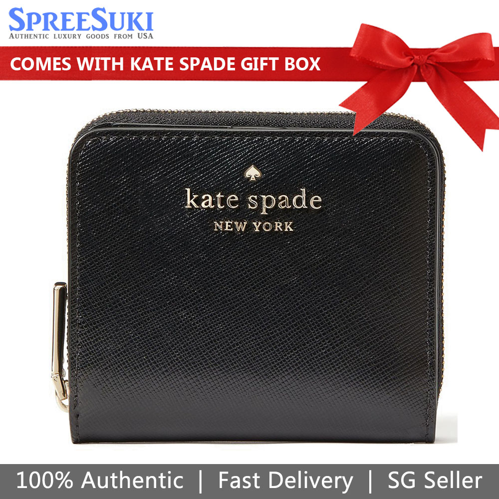 Kate Spade Small Wallet Small Zip Around Bifold Wallet Black # WLR00634D1