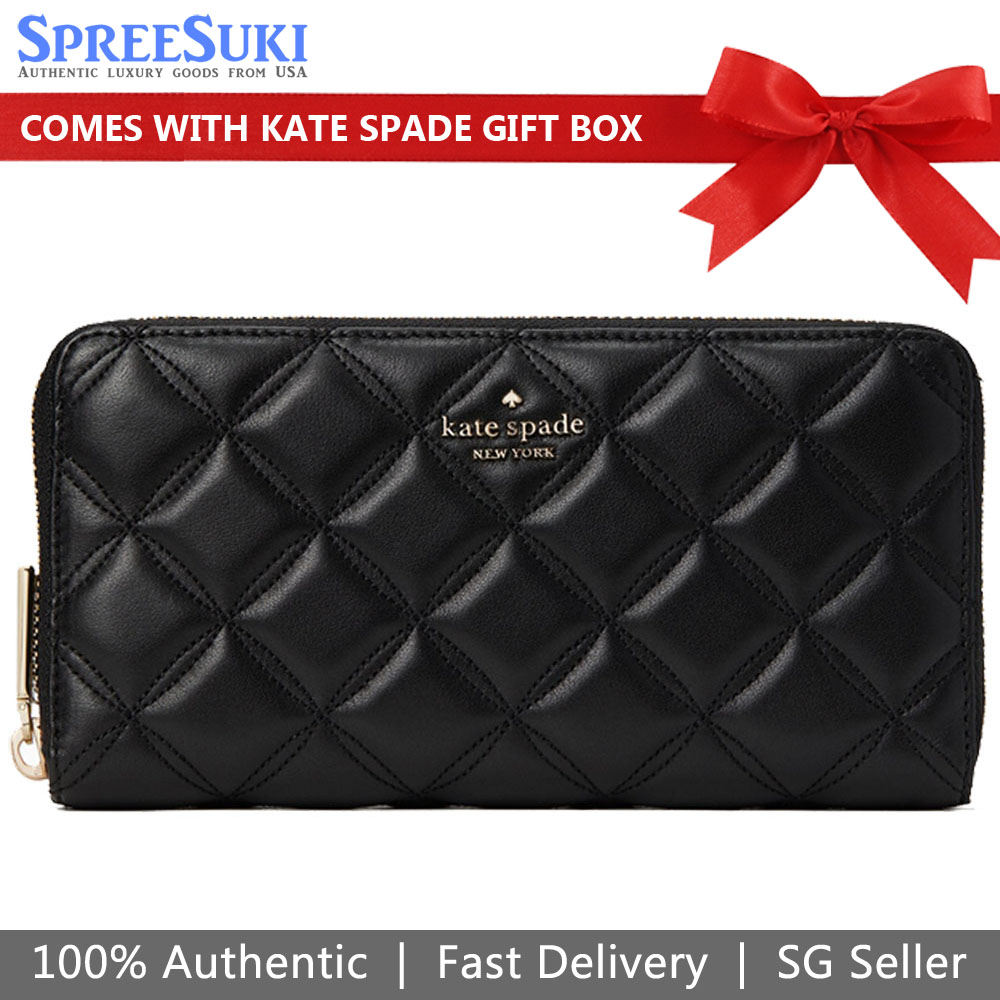 Kate Spade Long Wallet Natalia Quilted Leather Large Continental Wallet Black # WLRU6340