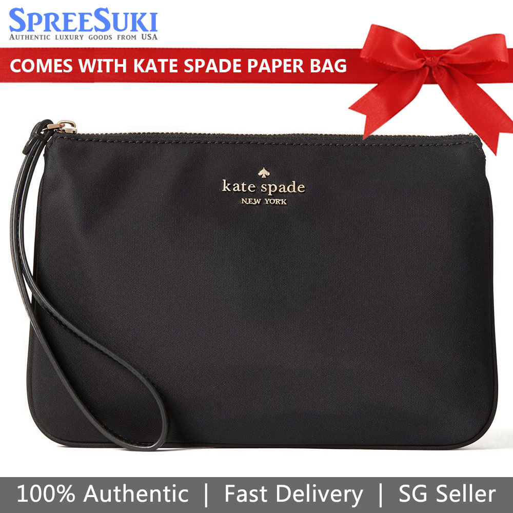 Kate Spade Chelsea The Little Better Nylon Medium Wristlet Pouch Black # WLR00614D1