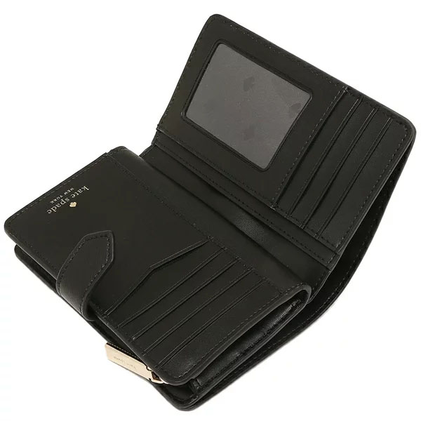 Kate Spade Medium Wallet Staci Medium Compact Bifold Wallet Black / Gold # WLR00128
