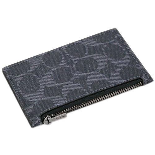Coach Signature Canvas Zip Card Case Midnight Dark Blue # C4281