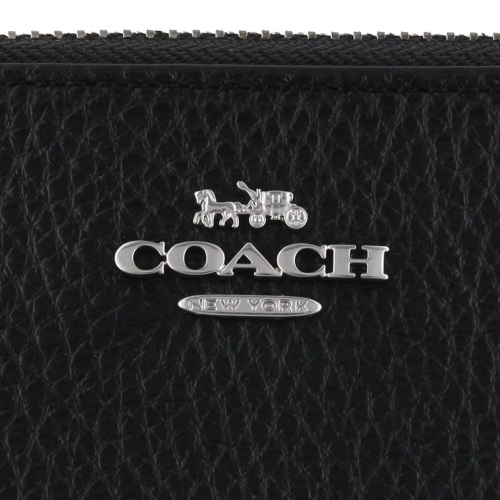Coach Long Wallet Pebbled Leather Long Zip Around Wallet Black Silver # C4451