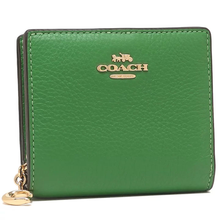 Coach Small Wallet Pebble Leather Snap Wallet Kelly Green # C2862