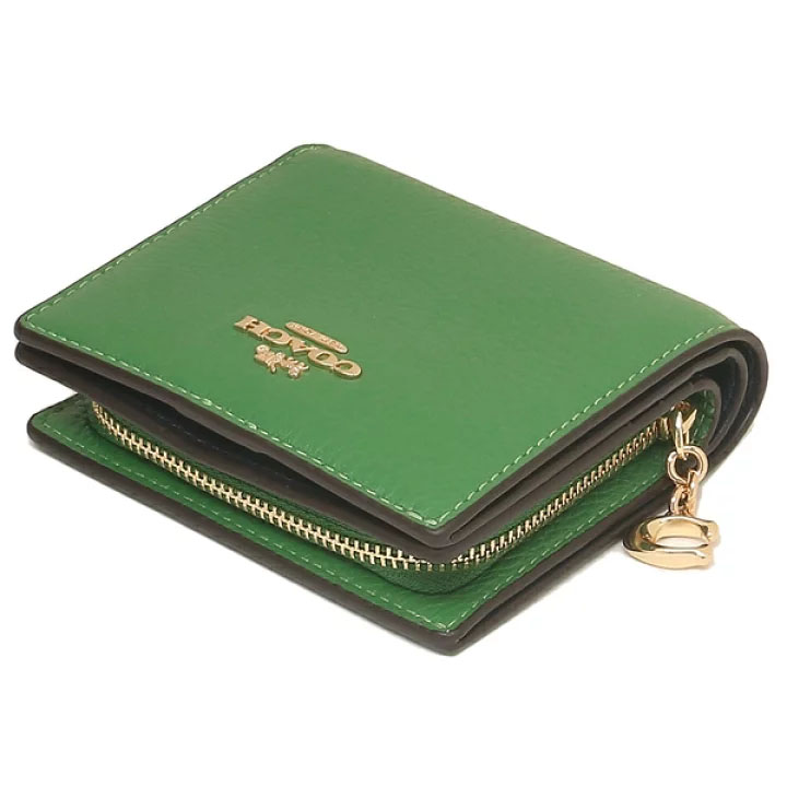 Coach Small Wallet Pebble Leather Snap Wallet Kelly Green # C2862