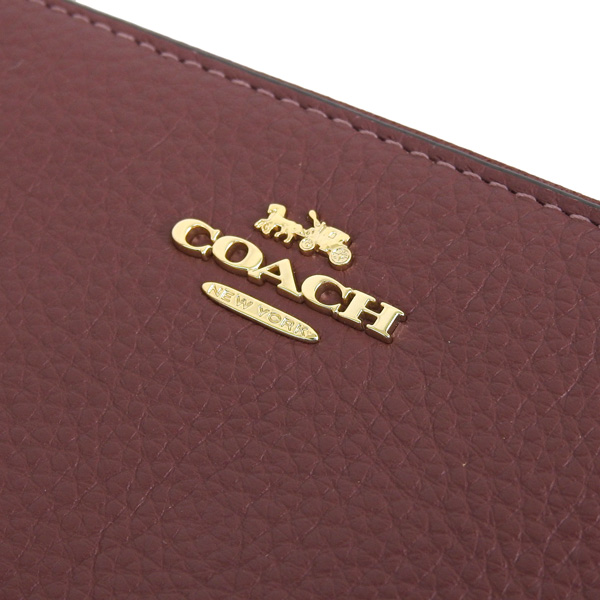 Coach Medium Wallet Pebbled Leather Medium Id Zip Wallet Wine Dark Red # C4124