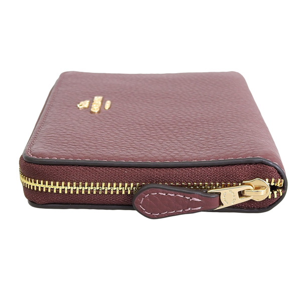 Coach Medium Wallet Pebbled Leather Medium Id Zip Wallet Wine Dark Red # C4124