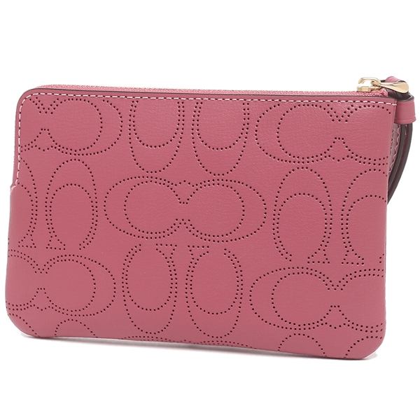 Coach Small Wristlet Signature Corner Zip Perforated Leather Rouge Pink # 2961