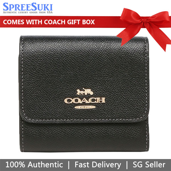 Coach Small Wallet Crossgrain Leather Small Trifold Wallet Black # CF427