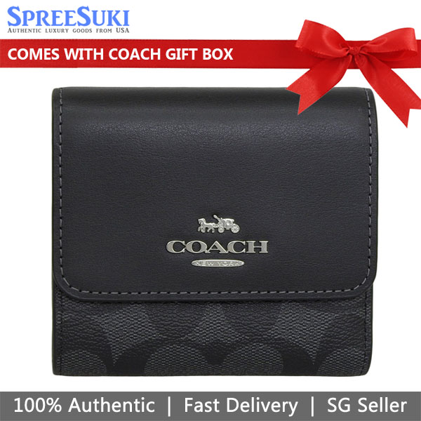 Coach Small Wallet Small Trifold Wallet In Signature Canvas Black # CE930