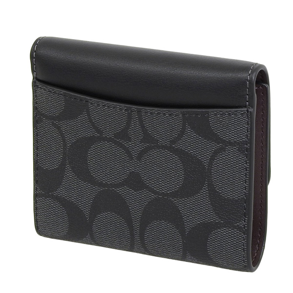 Coach Small Wallet Small Trifold Wallet In Blocked Signature Canvas Black # CE930