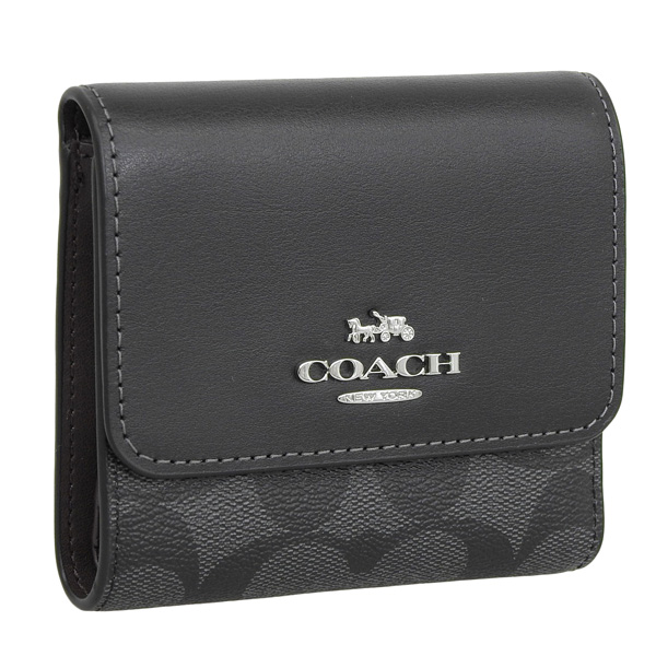 Coach Small Wallet Small Trifold Wallet In Blocked Signature Canvas Black # CE930