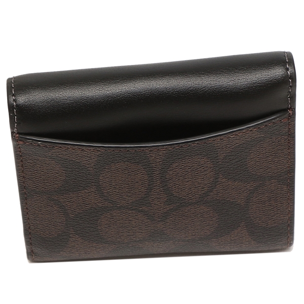 Coach Small Wallet Small Trifold Wallet In Blocked Signature Canvas Brown Black # CE930