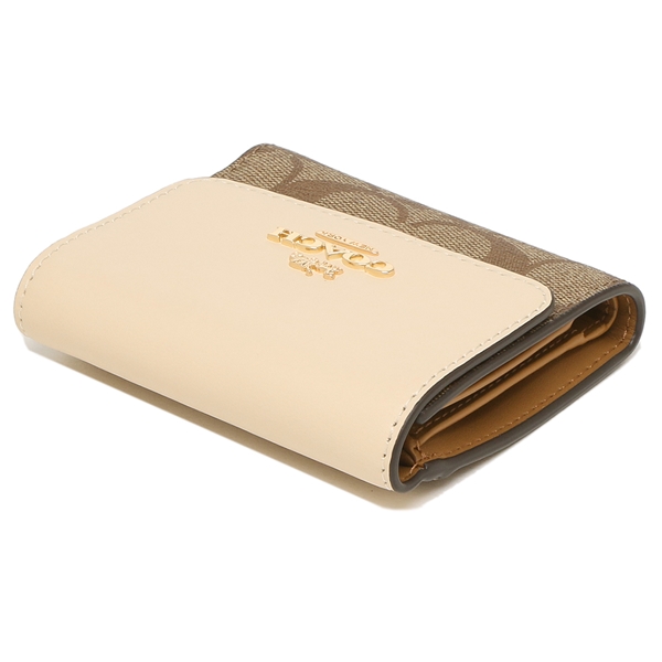 Coach Small Wallet Small Trifold Wallet In Blocked Signature Canvas Khaki Ivory # CE930
