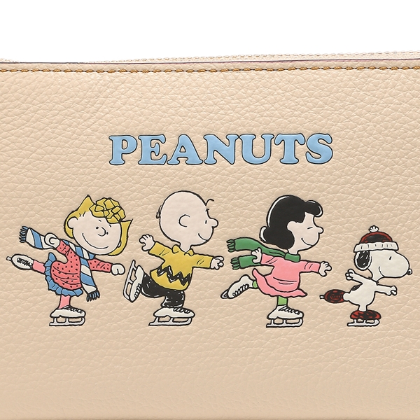 Coach Small Wristlet Coach X Peanuts Pebble Leather Corner Zip Wristlet With Snoopy And F Ivory Cream Nude # CF213