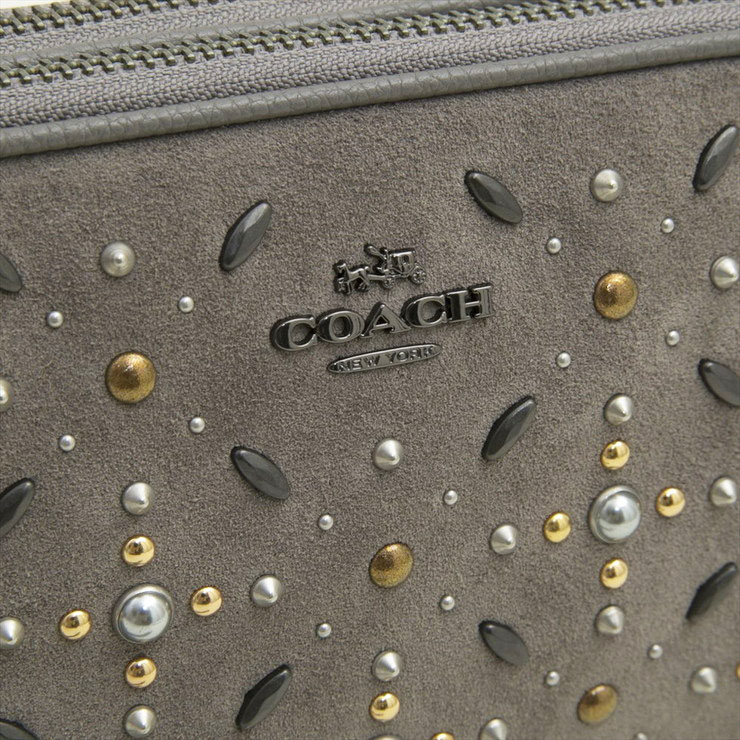 Coach Crossbody Bag Prairie Rivets Pebble Leather Crossbody Clutch Heather Grey # 22868