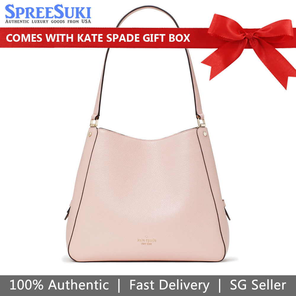 Kate Spade Shoulder Bag Tote Leila Colorblock Pebbled Medium Triple Compartment Shoulder Rose Smoke Pink # WKR00344