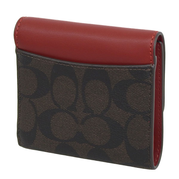Coach Small Wallet Small Trifold Wallet In Blocked Signature Canvas Brown 1941 Red # CE930