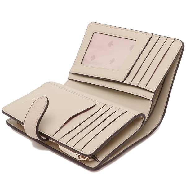 Kate Spade Leila Colorblock Pebble Leather Medium Compact Bifold Wallet Light Sand Beige Nude Cream Off White # K6396