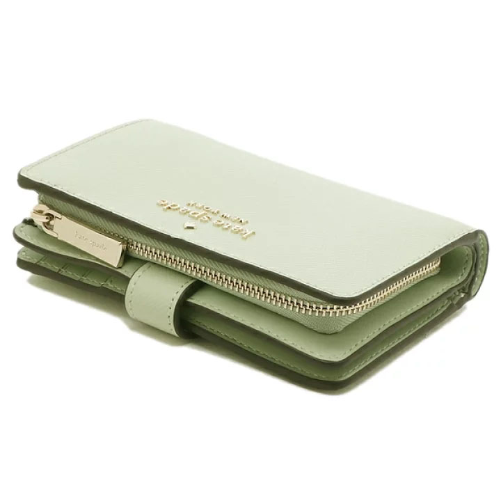 Kate Spade Medium Wallet Staci Saffiano Leather Medium Compact Bifold Wallet Sage Light Green # WLR00128