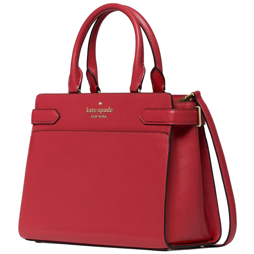 Kate Spade Staci Saffiano Leather Medium Satchel Crossbody Bag Red Currant # WKRU6951