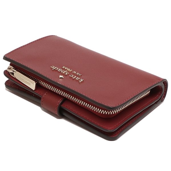 Kate Spade Medium Wallet Staci Saffiano Leather Medium Compact Bifold Wallet Red Currant # WLR00128