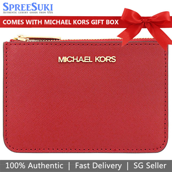 Michael Kors Jet Set Travel Small Top Zip Leather Coin Pouch With Id Chili Red # 35F7GTVU1L